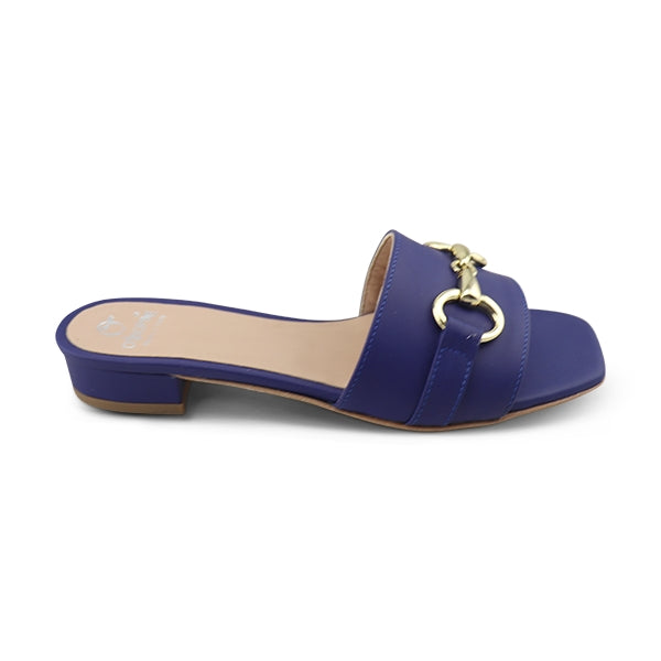 Sandali morsetta blu in pelle