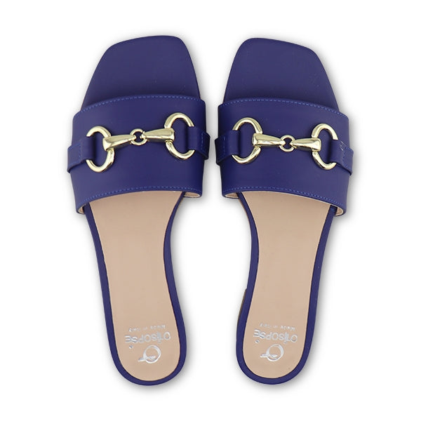 Sandali morsetta blu in pelle