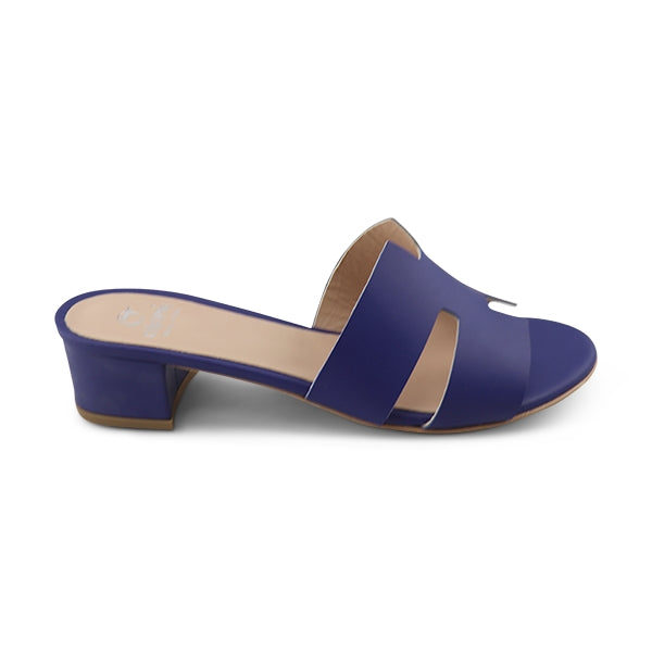 Ciabatta blu in pelle tacco 30