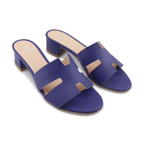 Ciabatta blu in pelle tacco 30