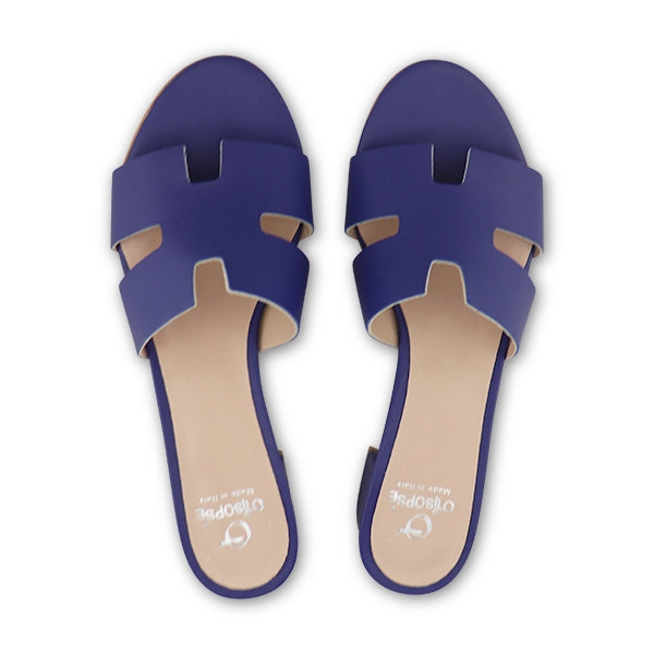 Ciabatta blu in pelle tacco 30