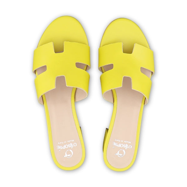 Ciabatta giallo in pelle tacco 30