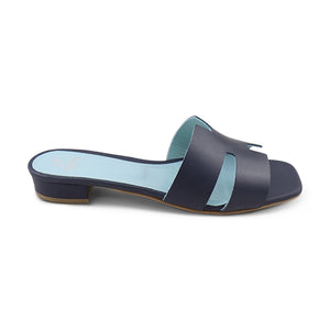 Ciabatta blu scuro in pelle tacco 20