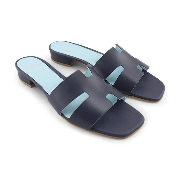 Ciabatta blu scuro in pelle tacco 20