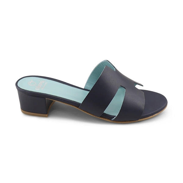 Ciabatta blu scuro in pelle tacco 30