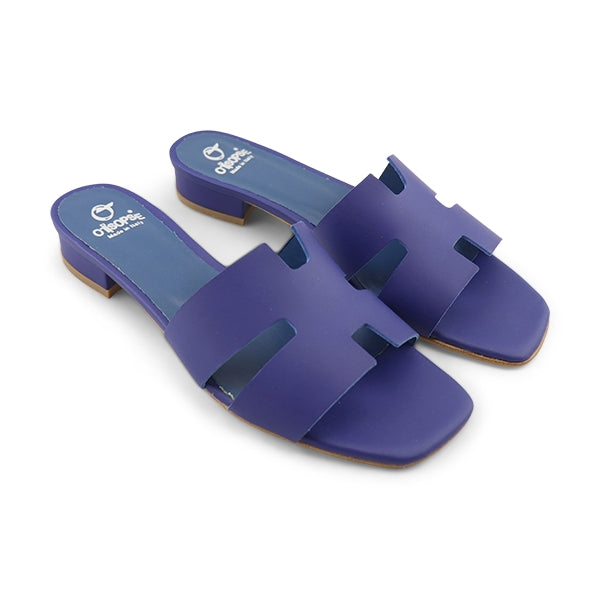 Ciabatta bluette in pelle tacco 20