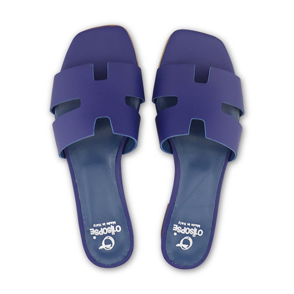 Ciabatta bluette in pelle tacco 20