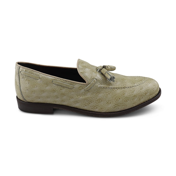 Mocassini tassel panna in pelle