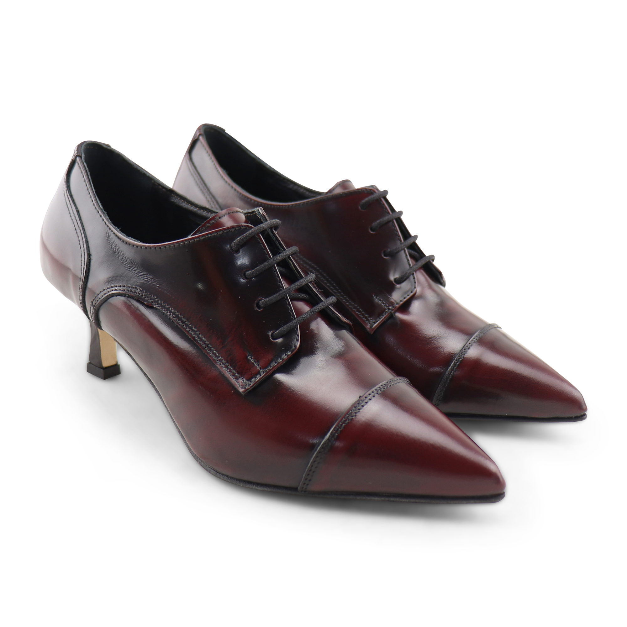 Stringata Donna in Pelle Bordeaux Spazzolato - Tacco 5 cm