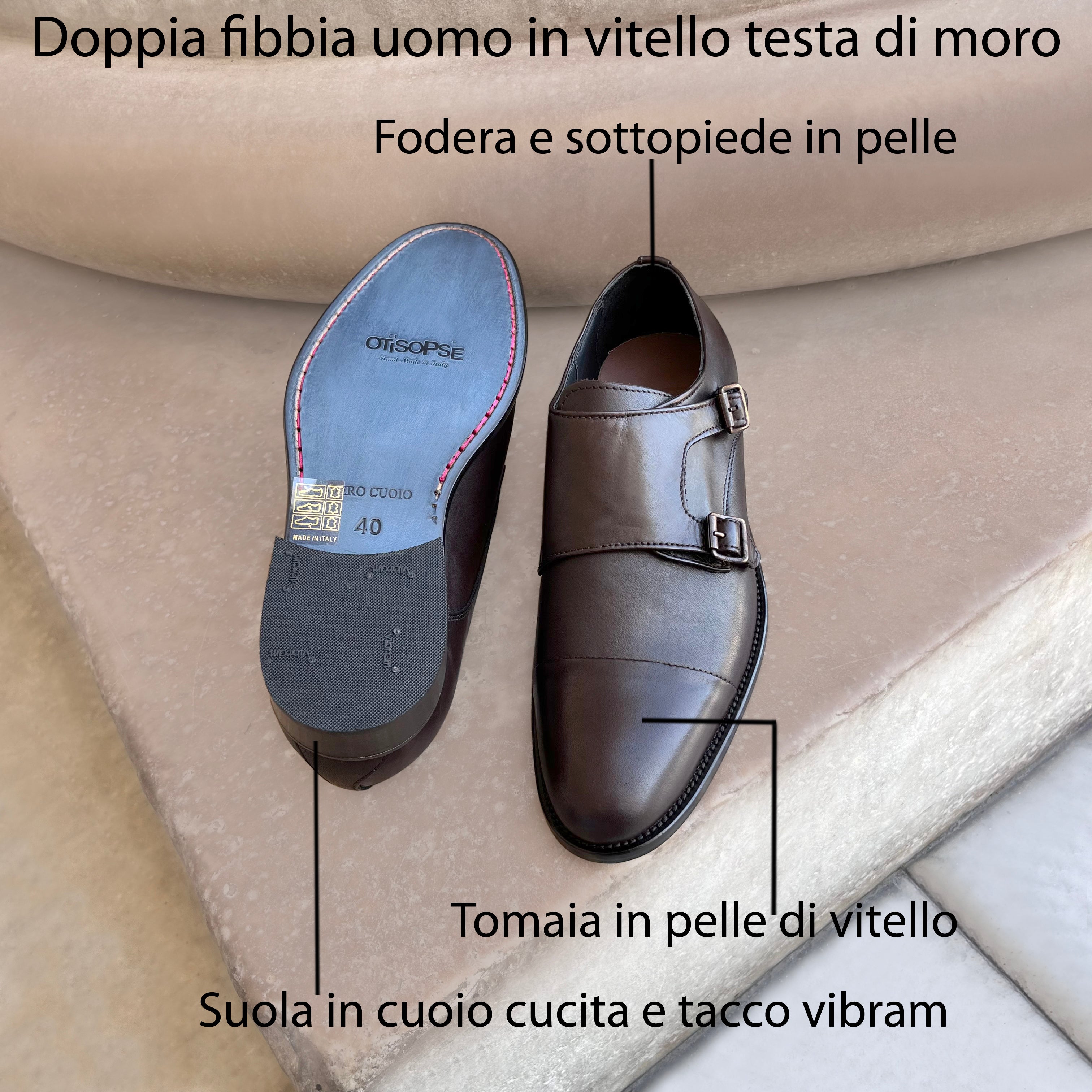 Scarpe doppia fibbia in pelle moro