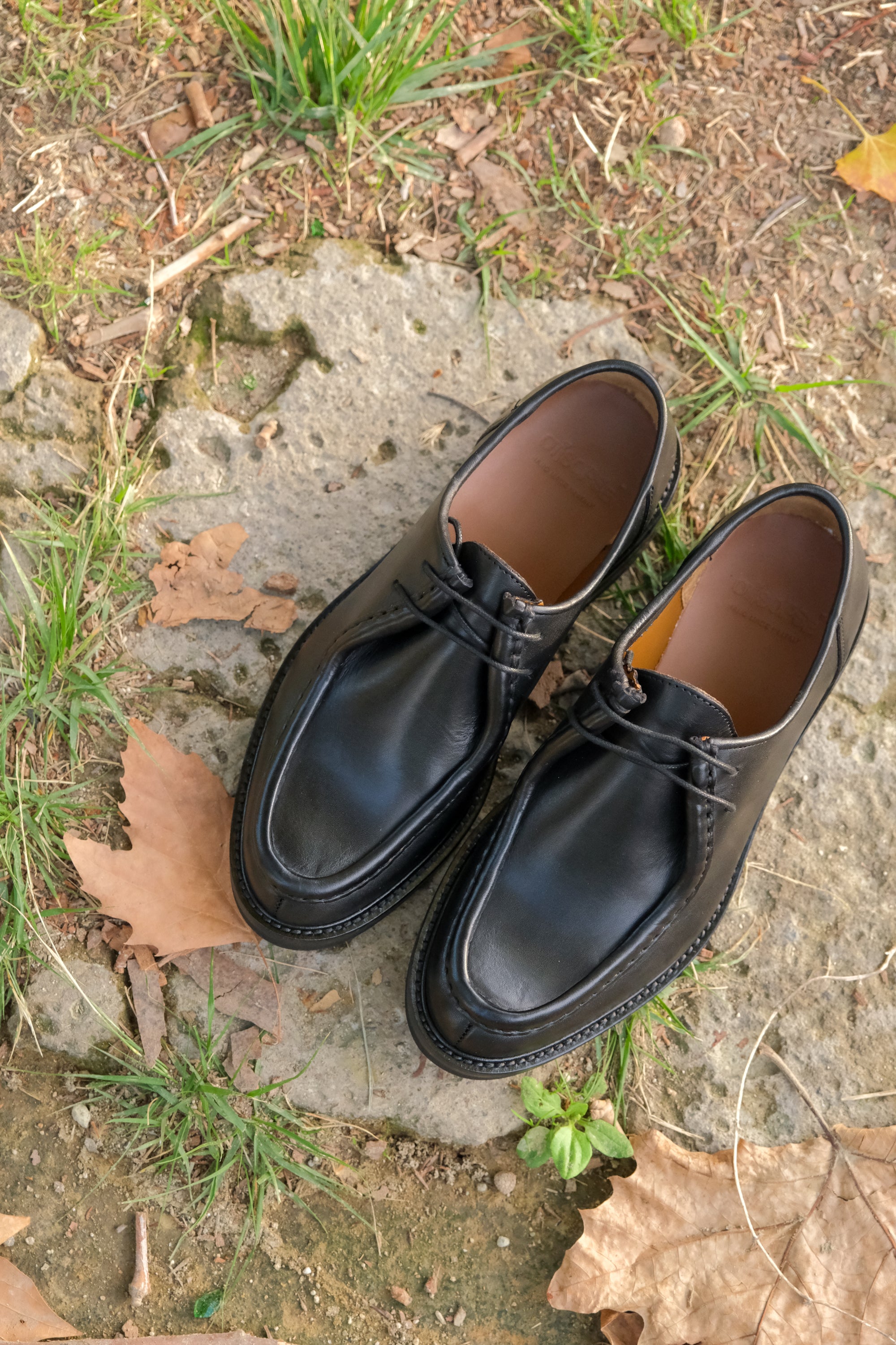 Black leather derby shoes