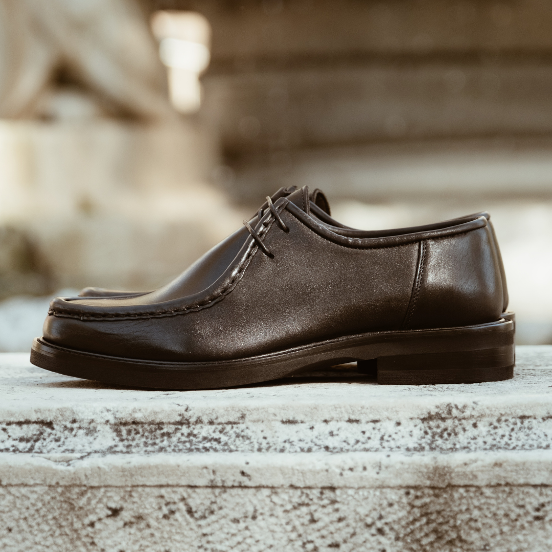 Black leather derby shoes