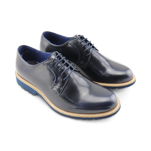 Scarpe derby blu in pelle abrasivata