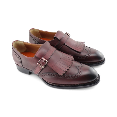 Scarpe con fibbia e frangia in pelle bordeaux