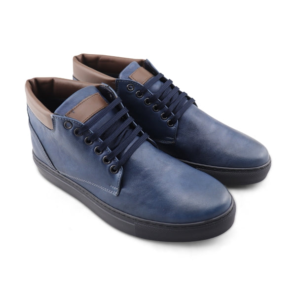 Sneakers alte blu in morbida pelle