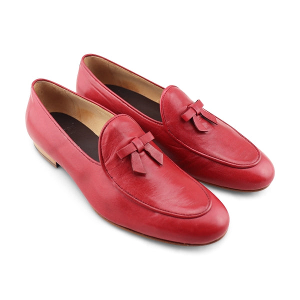 Slippers rosso in pelle stropicciata