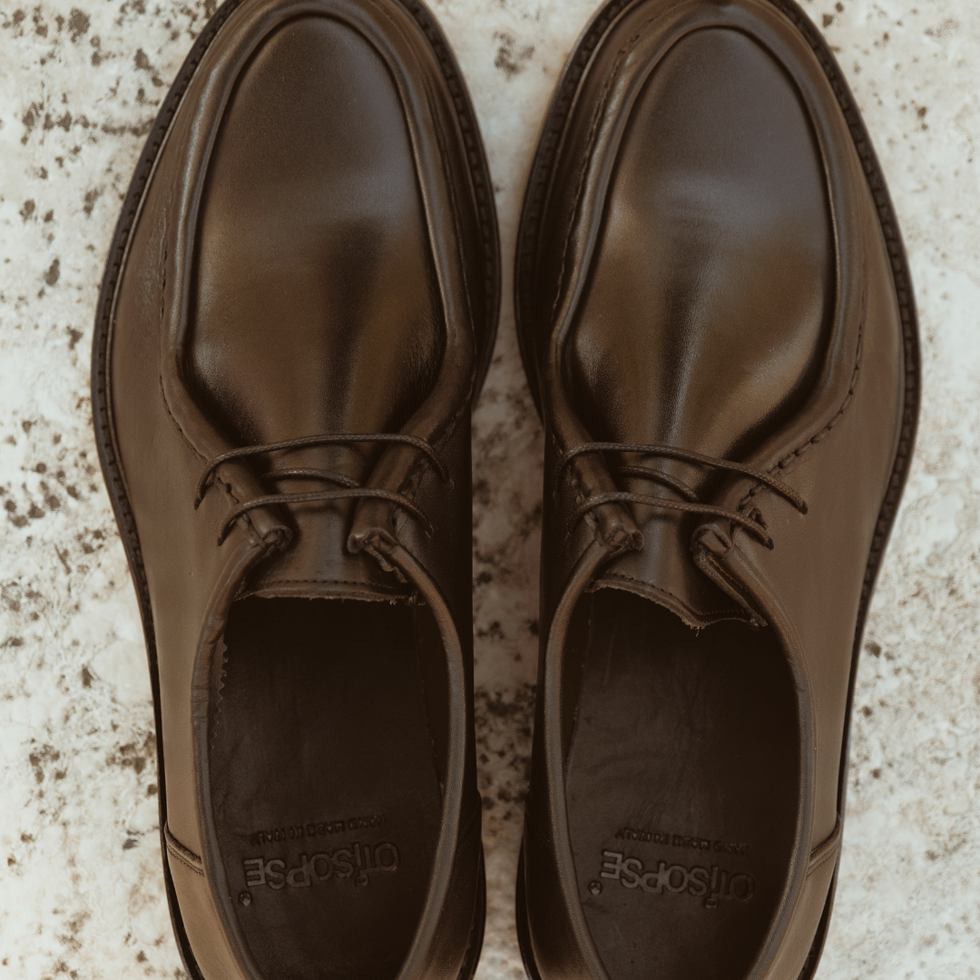 Black leather derby shoes