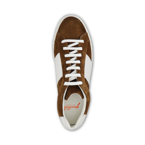 Sneakers basse color tabacco e nappa bianco